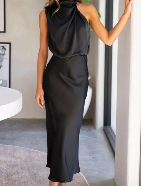 Sale Women's Long Dress Maxi Dress Prom Dress Casual Dress Satin Dress Summer Dress Fashion Outdoor Holiday Date Regular Fit Plain Sleeveless Halter Neck Black Apricot Rose Pink Summer Spring Women Cocktail Dress
