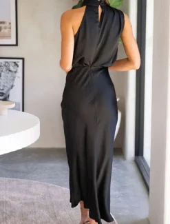 Sale Women's Long Dress Maxi Dress Prom Dress Casual Dress Satin Dress Summer Dress Fashion Outdoor Holiday Date Regular Fit Plain Sleeveless Halter Neck Black Apricot Rose Pink Summer Spring Women Cocktail Dress