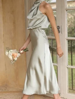 Sale Women's Long Dress Maxi Dress Prom Dress Casual Dress Satin Dress Summer Dress Fashion Outdoor Holiday Date Regular Fit Plain Sleeveless Halter Neck Black Apricot Rose Pink Summer Spring Women Cocktail Dress