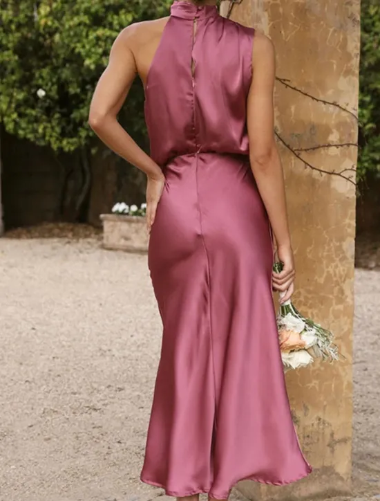 Sale Women's Long Dress Maxi Dress Prom Dress Casual Dress Satin Dress Summer Dress Fashion Outdoor Holiday Date Regular Fit Plain Sleeveless Halter Neck Black Apricot Rose Pink Summer Spring Women Cocktail Dress