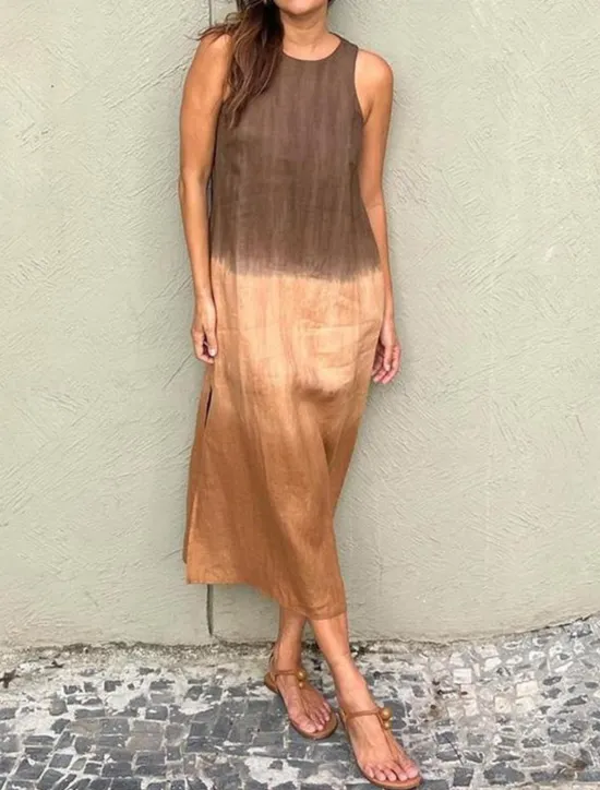 Online Women's Long Dress Maxi Dress Maxi Dress Linen-Inspired Dresses Cotton Linen Dress Sundress Cotton Summer Dress Stylish Vacation Daily Date Regular Fit Ombre Short Sleeve Crew Neck Blue Purple Brown Women Dresses