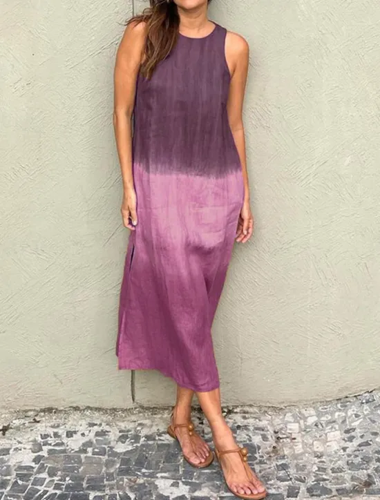 Online Women's Long Dress Maxi Dress Maxi Dress Linen-Inspired Dresses Cotton Linen Dress Sundress Cotton Summer Dress Stylish Vacation Daily Date Regular Fit Ombre Short Sleeve Crew Neck Blue Purple Brown Women Dresses