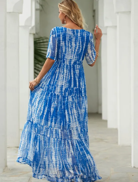 Women's Long Dress Maxi Dress Casual Dress Chiffon Dress Swing Dress Summer Dress Streetwear Maxi Vacation Street Holiday Loose Fit Tie Dye Short Sleeve V Neck Summer Women Chiffon Dresses