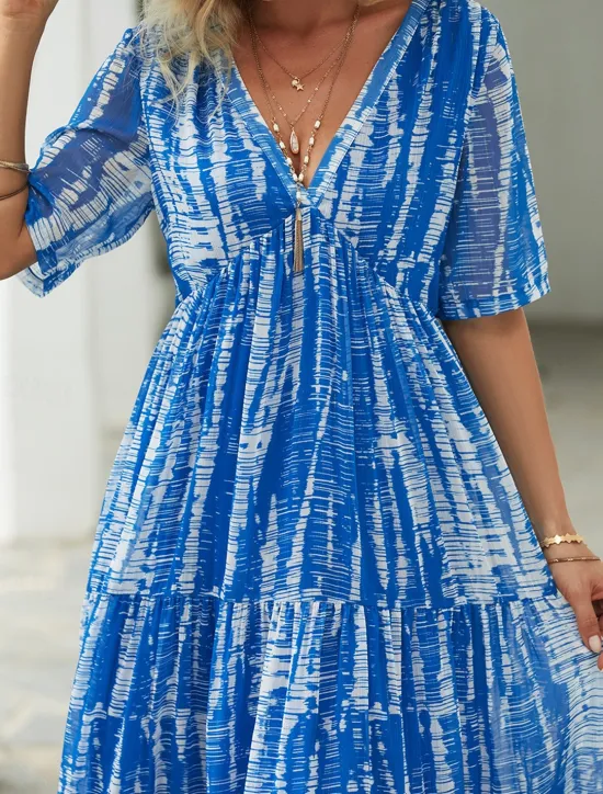 Women's Long Dress Maxi Dress Casual Dress Chiffon Dress Swing Dress Summer Dress Streetwear Maxi Vacation Street Holiday Loose Fit Tie Dye Short Sleeve V Neck Summer Women Chiffon Dresses