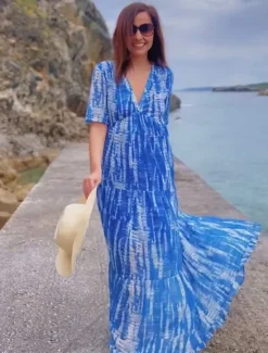 Women's Long Dress Maxi Dress Casual Dress Chiffon Dress Swing Dress Summer Dress Streetwear Maxi Vacation Street Holiday Loose Fit Tie Dye Short Sleeve V Neck Summer Women Chiffon Dresses