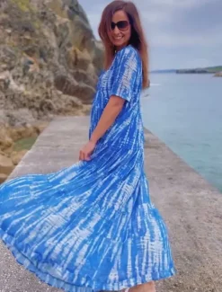 Women's Long Dress Maxi Dress Casual Dress Chiffon Dress Swing Dress Summer Dress Streetwear Maxi Vacation Street Holiday Loose Fit Tie Dye Short Sleeve V Neck Summer Women Chiffon Dresses