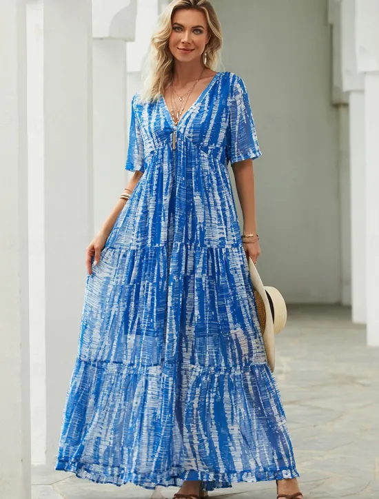 Women's Long Dress Maxi Dress Casual Dress Chiffon Dress Swing Dress Summer Dress Streetwear Maxi Vacation Street Holiday Loose Fit Tie Dye Short Sleeve V Neck Summer Women Chiffon Dresses