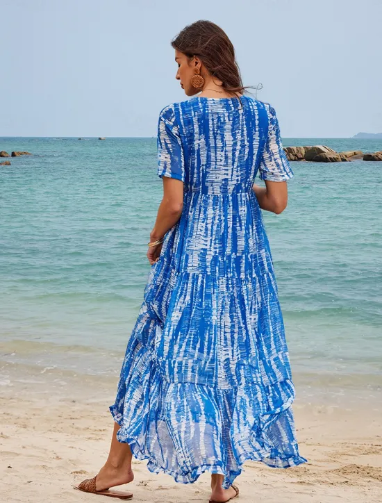 Women's Long Dress Maxi Dress Casual Dress Chiffon Dress Swing Dress Summer Dress Streetwear Maxi Vacation Street Holiday Loose Fit Tie Dye Short Sleeve V Neck Summer Women Chiffon Dresses