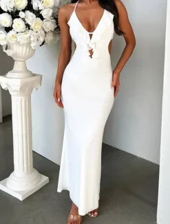 Clearance Women's Long Dress Maxi Dress Casual Dress Cocktail Dress Fashion Elegant Dress Outdoor Party Holiday Regular Fit Plain Sleeveless V Neck Black White Yellow Summer Women Cocktail Dress
