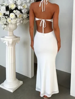 Clearance Women's Long Dress Maxi Dress Casual Dress Cocktail Dress Fashion Elegant Dress Outdoor Party Holiday Regular Fit Plain Sleeveless V Neck Black White Yellow Summer Women Cocktail Dress