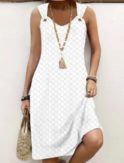 Outlet Women's Long Dress Maxi Dress Casual Dress A Line Dress Elegant Stylish Casual Vacation Daily Date Regular Fit Plain Sleeveless Crew Neck Summer Spring Women White Dresses