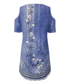 Online Women's Long Dress Maxi Dress A Line Dress Boho Dress Elegant Stylish Casual Vacation Daily Regular Fit Floral Short Sleeve V Neck Red Blue Purple Green Summer Spring Women Floral Dresses