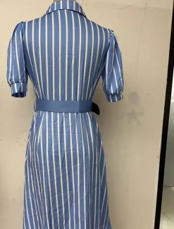 Best Women's Long Dress Maxi Dress Shirt Dress Casual Dress Summer Dress Stylish Casual Vacation Daily Date Regular Fit Stripe Short Sleeve Lapel White Blue Summer Spring Women Work Dresses