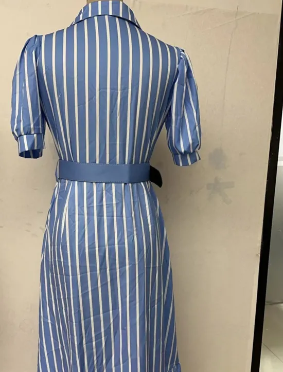 Best Women's Long Dress Maxi Dress Shirt Dress Casual Dress Summer Dress Stylish Casual Vacation Daily Date Regular Fit Stripe Short Sleeve Lapel White Blue Summer Spring Women Work Dresses