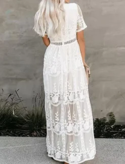 Clearance Women's Long Dress Maxi Dress Lace Dress Casual Dress Summer Dress Fashion Modern Daily Beach Weekend Regular Fit Plain Short Sleeve V Neck Summer Women White Dresses