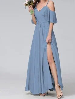 Discount Women's Long Dress Maxi Dress Prom Dress Party Dress Cocktail Dress Wedding Guest Dress Fashion Party Special Occasion Date Regular Fit Plain Short Sleeve V Neck Yellow Light Blue Summer Women Cocktail Dress