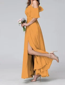 Discount Women's Long Dress Maxi Dress Prom Dress Party Dress Cocktail Dress Wedding Guest Dress Fashion Party Special Occasion Date Regular Fit Plain Short Sleeve V Neck Yellow Light Blue Summer Women Cocktail Dress