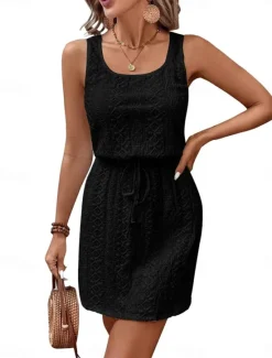 Hot Women's Long Dress Maxi Dress Casual Dress Tank Dress Stylish Casual Vacation Daily Regular Fit Plain Sleeveless U Neck Black White Sky Blue Summer Spring Women Sundresses