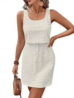 Hot Women's Long Dress Maxi Dress Casual Dress Tank Dress Stylish Casual Vacation Daily Regular Fit Plain Sleeveless U Neck Black White Sky Blue Summer Spring Women Sundresses