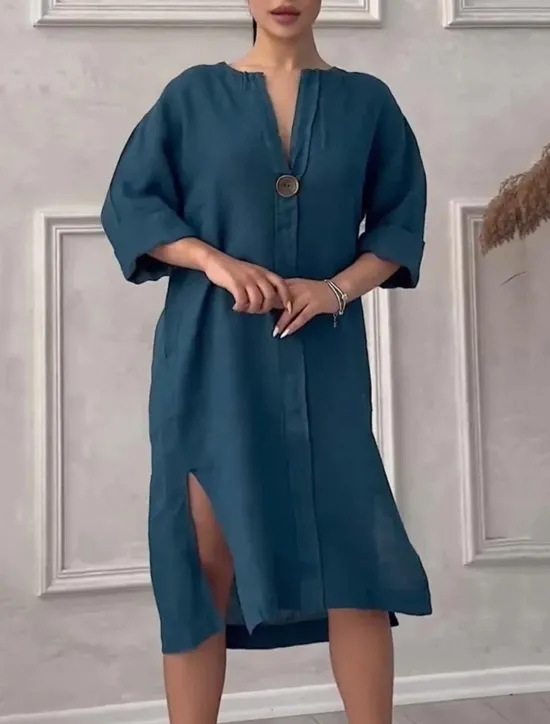 Online Women's Long Dress Maxi Dress Linen-Inspired Dresses Casual Dress Stylish Casual Vacation Daily Date Regular Fit Plain Long Sleeve V Neck Black Light Green Pink Red Summer Spring Women Dresses