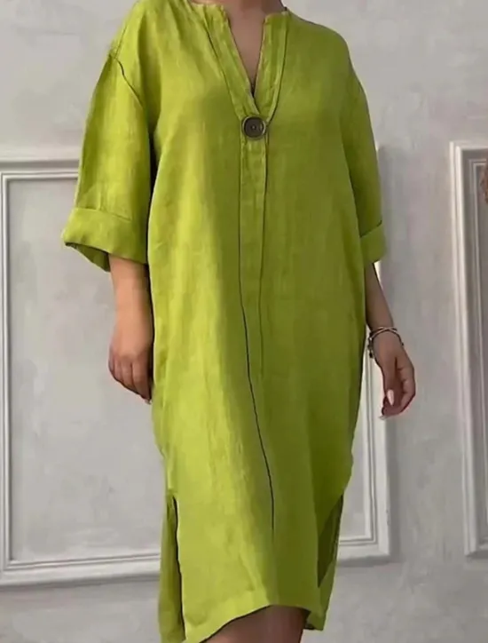 Online Women's Long Dress Maxi Dress Linen-Inspired Dresses Casual Dress Stylish Casual Vacation Daily Date Regular Fit Plain Long Sleeve V Neck Black Light Green Pink Red Summer Spring Women Dresses