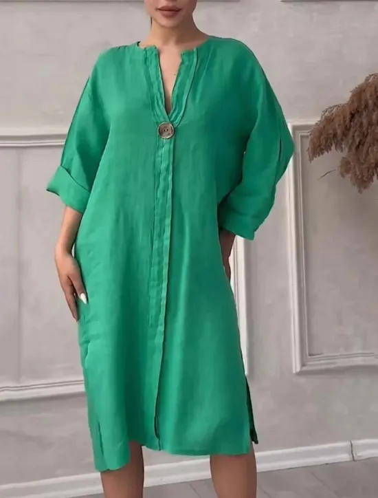 Online Women's Long Dress Maxi Dress Linen-Inspired Dresses Casual Dress Stylish Casual Vacation Daily Date Regular Fit Plain Long Sleeve V Neck Black Light Green Pink Red Summer Spring Women Dresses