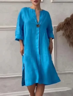 Online Women's Long Dress Maxi Dress Linen-Inspired Dresses Casual Dress Stylish Casual Vacation Daily Date Regular Fit Plain Long Sleeve V Neck Black Light Green Pink Red Summer Spring Women Dresses