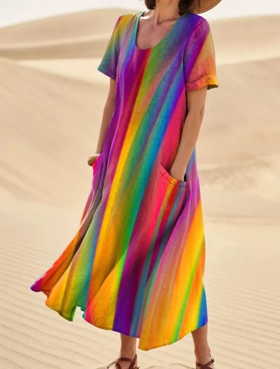Discount Women's Long Dress Maxi Dress Casual Dress Swing Dress Summer Dress Elegant Fashion Romantic Outdoor Party Holiday Regular Fit Flower Short Sleeve Crew Neck Purple Rainbow Rose Red Summer Women Floral Dresses