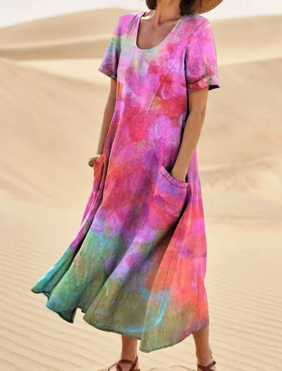 Discount Women's Long Dress Maxi Dress Casual Dress Swing Dress Summer Dress Elegant Fashion Romantic Outdoor Party Holiday Regular Fit Flower Short Sleeve Crew Neck Purple Rainbow Rose Red Summer Women Floral Dresses