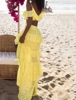 New Women's Long Dress Maxi Dress Vintage Dress Cocktail Dress Wedding Guest Dress Chiffon Dress Fashion Modern Vacation Holiday Going out Regular Fit Plain Sleeveless V Neck Yellow Pink Summer Women Cocktail Dress
