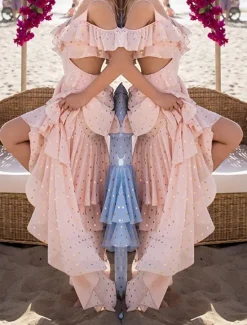 New Women's Long Dress Maxi Dress Vintage Dress Cocktail Dress Wedding Guest Dress Chiffon Dress Fashion Modern Vacation Holiday Going out Regular Fit Plain Sleeveless V Neck Yellow Pink Summer Women Cocktail Dress
