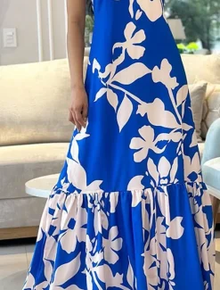 Best Women's Long Dress Maxi Dress Cocktail Dress Halter Neck Dress Elegant Fashion Tea Party Going out Weekend Regular Fit Flower Sleeveless Halter Neck Summer Women Floral Dresses