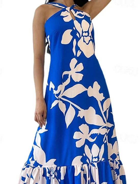 Best Women's Long Dress Maxi Dress Cocktail Dress Halter Neck Dress Elegant Fashion Tea Party Going out Weekend Regular Fit Flower Sleeveless Halter Neck Summer Women Floral Dresses