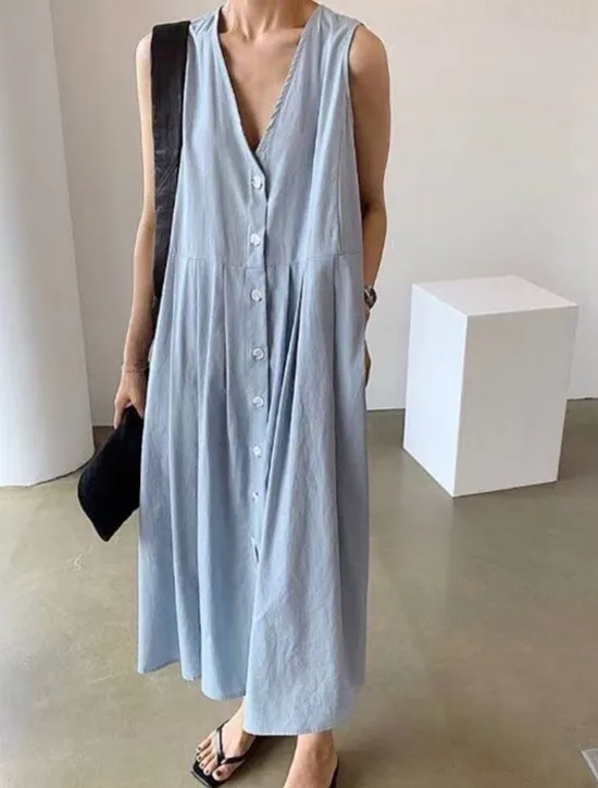 Hot Women's Long Dress Maxi Dress Linen-Inspired Dresses Casual Dress Stylish Casual Vacation Daily Date Regular Fit Plain Sleeveless V Neck Black Blue Apricot Summer Spring Women Dresses