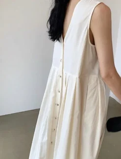 Hot Women's Long Dress Maxi Dress Linen-Inspired Dresses Casual Dress Stylish Casual Vacation Daily Date Regular Fit Plain Sleeveless V Neck Black Blue Apricot Summer Spring Women Dresses