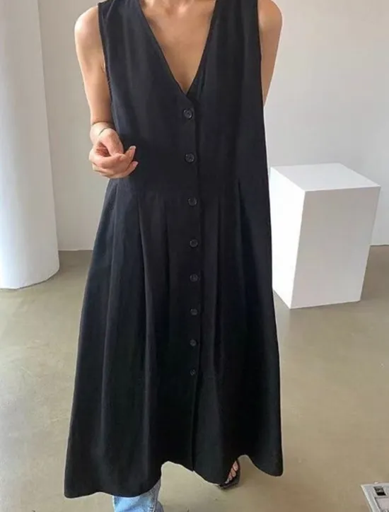 Hot Women's Long Dress Maxi Dress Linen-Inspired Dresses Casual Dress Stylish Casual Vacation Daily Date Regular Fit Plain Sleeveless V Neck Black Blue Apricot Summer Spring Women Dresses