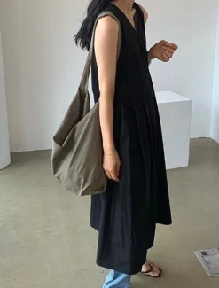 Hot Women's Long Dress Maxi Dress Linen-Inspired Dresses Casual Dress Stylish Casual Vacation Daily Date Regular Fit Plain Sleeveless V Neck Black Blue Apricot Summer Spring Women Dresses