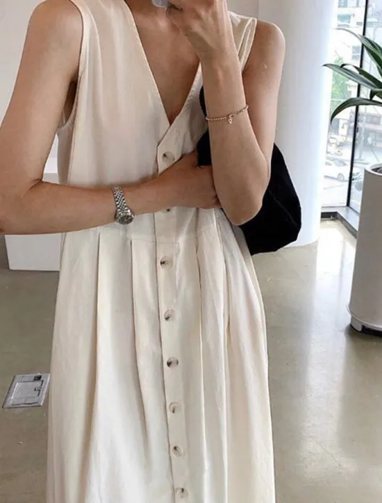 Hot Women's Long Dress Maxi Dress Linen-Inspired Dresses Casual Dress Stylish Casual Vacation Daily Date Regular Fit Plain Sleeveless V Neck Black Blue Apricot Summer Spring Women Dresses