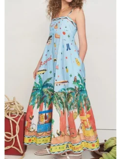 Sale Women's Long Dress Maxi Dress Summer Dress Slip Dress Print Dress Fashion Vacation Holiday Going out Regular Fit Tropical Sleeveless Spaghetti Strap Summer Women Floral Dresses