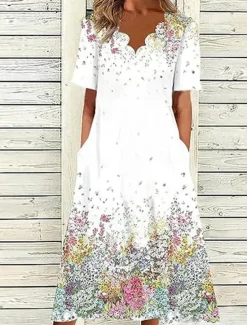 Clearance Women's Long Dress Maxi Dress Casual Dress Elegant Stylish Casual Vacation Party Daily Regular Fit Floral Short Sleeve V Neck Spring Fall Women Floral Dresses|Spring Dresses