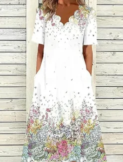 Clearance Women's Long Dress Maxi Dress Casual Dress Elegant Stylish Casual Vacation Party Daily Regular Fit Floral Short Sleeve V Neck Spring Fall Women Floral Dresses|Spring Dresses