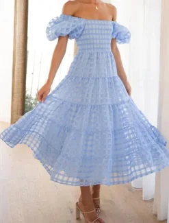 Hot Women's Long Dress Maxi Dress Casual Dress Fashion Outdoor Party Holiday Regular Fit Plain Short Sleeve Off Shoulder White Pink Blue Summer Women Work Dresses