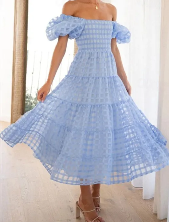 Hot Women's Long Dress Maxi Dress Casual Dress Fashion Outdoor Party Holiday Regular Fit Plain Short Sleeve Off Shoulder White Pink Blue Summer Women Work Dresses