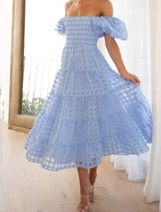 Hot Women's Long Dress Maxi Dress Casual Dress Fashion Outdoor Party Holiday Regular Fit Plain Short Sleeve Off Shoulder White Pink Blue Summer Women Work Dresses