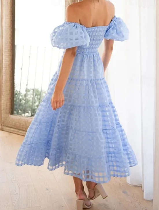 Hot Women's Long Dress Maxi Dress Casual Dress Fashion Outdoor Party Holiday Regular Fit Plain Short Sleeve Off Shoulder White Pink Blue Summer Women Work Dresses