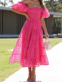 Hot Women's Long Dress Maxi Dress Casual Dress Fashion Outdoor Party Holiday Regular Fit Plain Short Sleeve Off Shoulder White Pink Blue Summer Women Work Dresses
