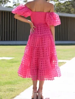 Hot Women's Long Dress Maxi Dress Casual Dress Fashion Outdoor Party Holiday Regular Fit Plain Short Sleeve Off Shoulder White Pink Blue Summer Women Work Dresses