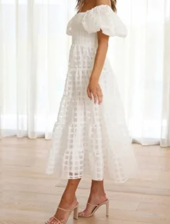 Hot Women's Long Dress Maxi Dress Casual Dress Fashion Outdoor Party Holiday Regular Fit Plain Short Sleeve Off Shoulder White Pink Blue Summer Women Work Dresses
