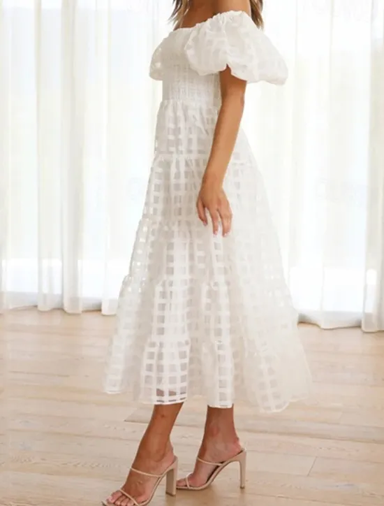 Hot Women's Long Dress Maxi Dress Casual Dress Fashion Outdoor Party Holiday Regular Fit Plain Short Sleeve Off Shoulder White Pink Blue Summer Women Work Dresses