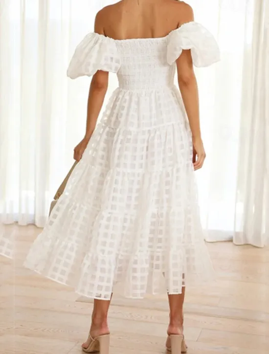 Hot Women's Long Dress Maxi Dress Casual Dress Fashion Outdoor Party Holiday Regular Fit Plain Short Sleeve Off Shoulder White Pink Blue Summer Women Work Dresses